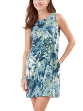 Tommy Bahama Women's Cabana Jungle Shift Silk Beach Travel Dress Dockside Blue